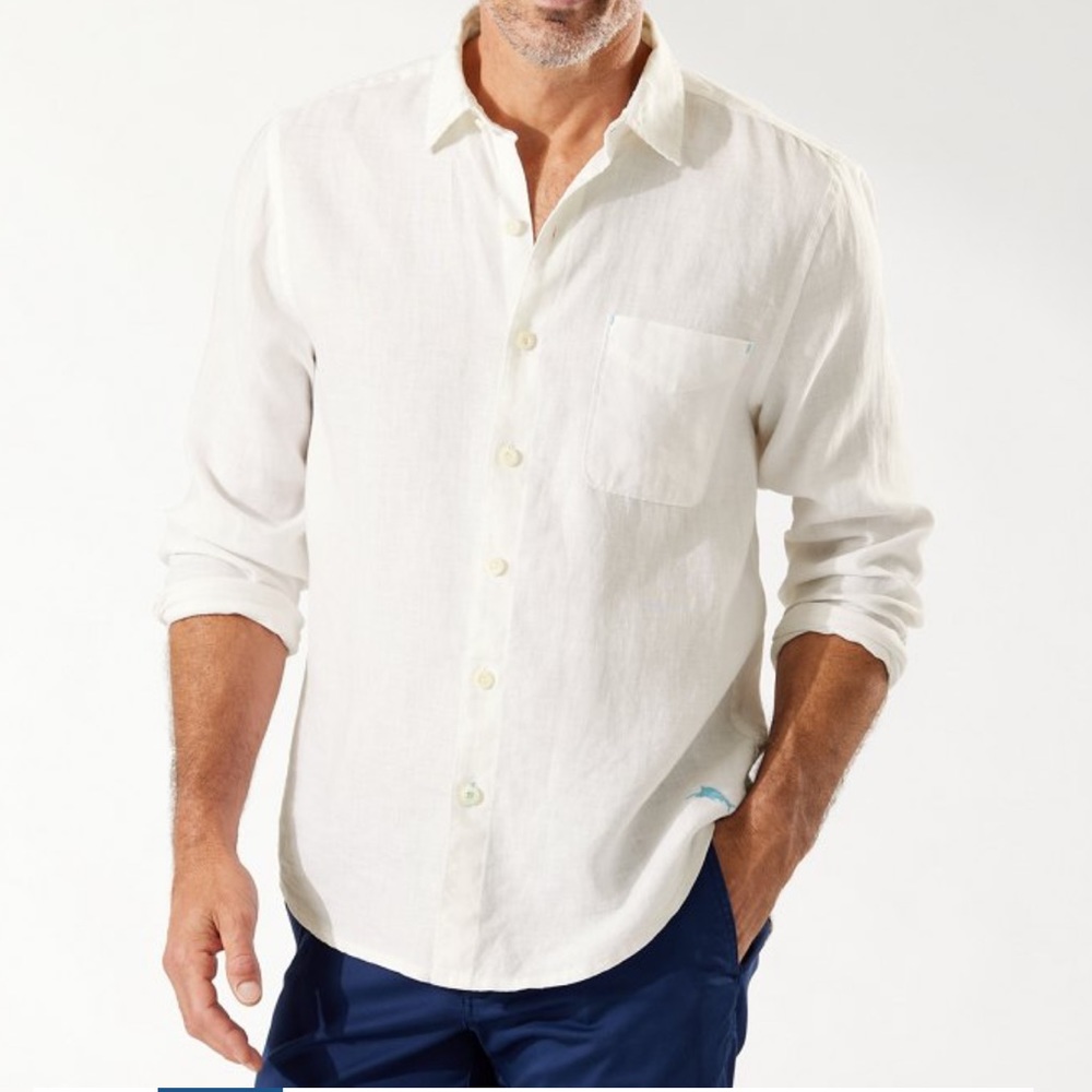 Tommy Bahama 💯 % Linen Men’s Collared Shirt White Long Sleeve XXL